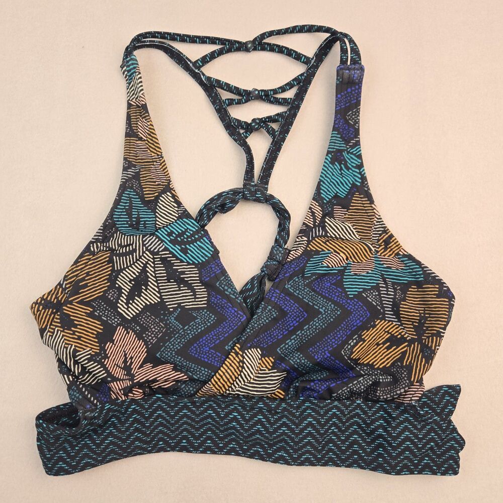 prAna Atalia Bikini Top XS Gilded Soleil Stripe Strappy Racerback Swim Summer